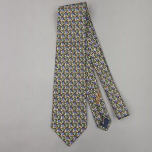 Ermenegildo Zegna Tie Mens One Size Blue Gold Green Geometric Silk Made Italy